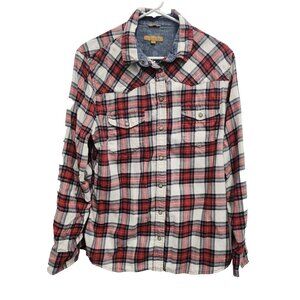 Jachs Girlfriend Womens Bea Flannel Shirt Large Red Plaid Long Sleeve Casual Top